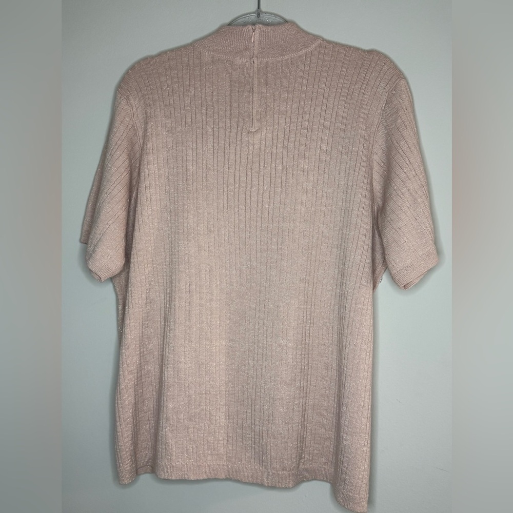 Alfred Dunner Pink Knit Short Sleeve Sweater Ribbed Sparkle Vintage Y2K Retro - Picture 7 of 7
